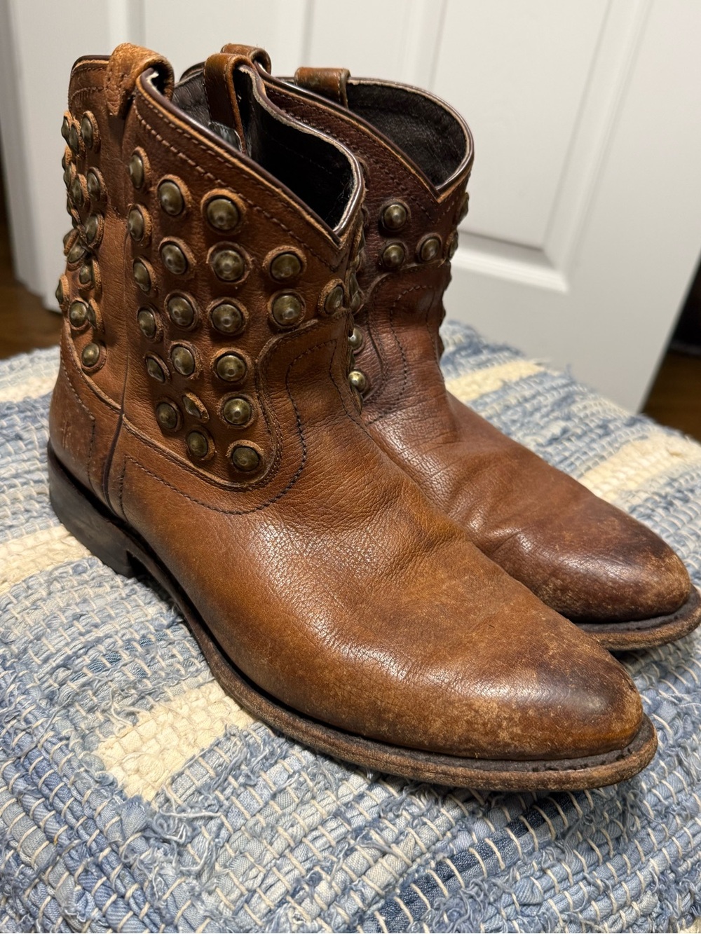 Frye Women’s Brown Studded Leather Western Ankle Boots